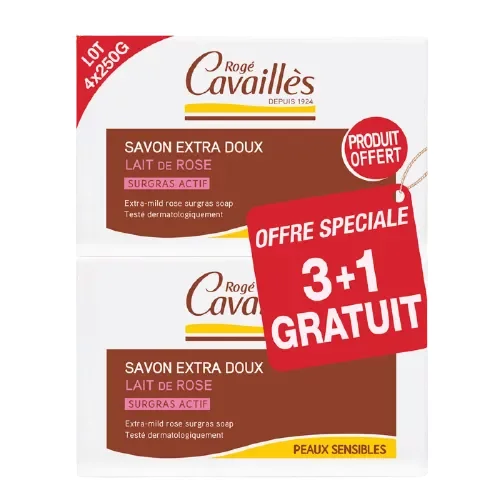 Roge Cavailles Savon Surgras Extra Doux au Lait de Rose 4x250g