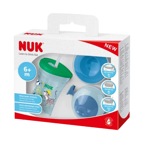 Nuk Kit Pour Apprendre à Boire avec Boîte Cadeau pour Bébé de plus 6 mois Bleu/Vert 3 pièces
