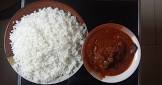 White rice, chicken and stew