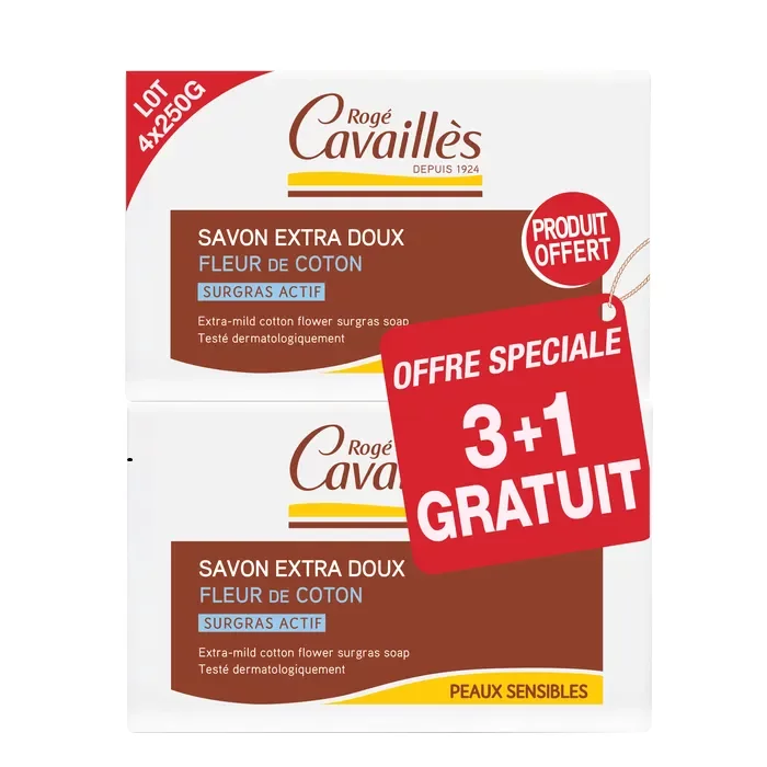 Roge Cavailles Savon Surgras Extra Doux Fleur de Coton 4x250g