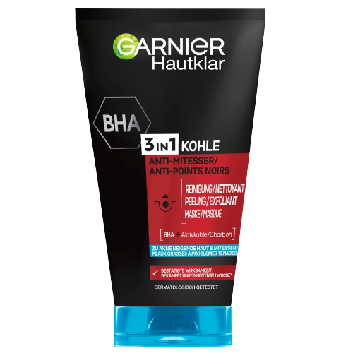 GARNIER Pure Active Nettoyant 3 en 1 au charbon Anti-Points Noirs Incrustés 150ml